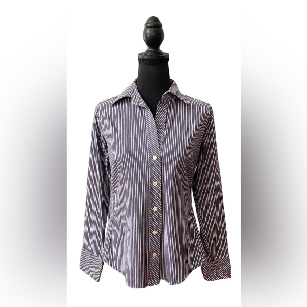 Nyne: Blue Button Down Business Casual Shirt with White Stripes